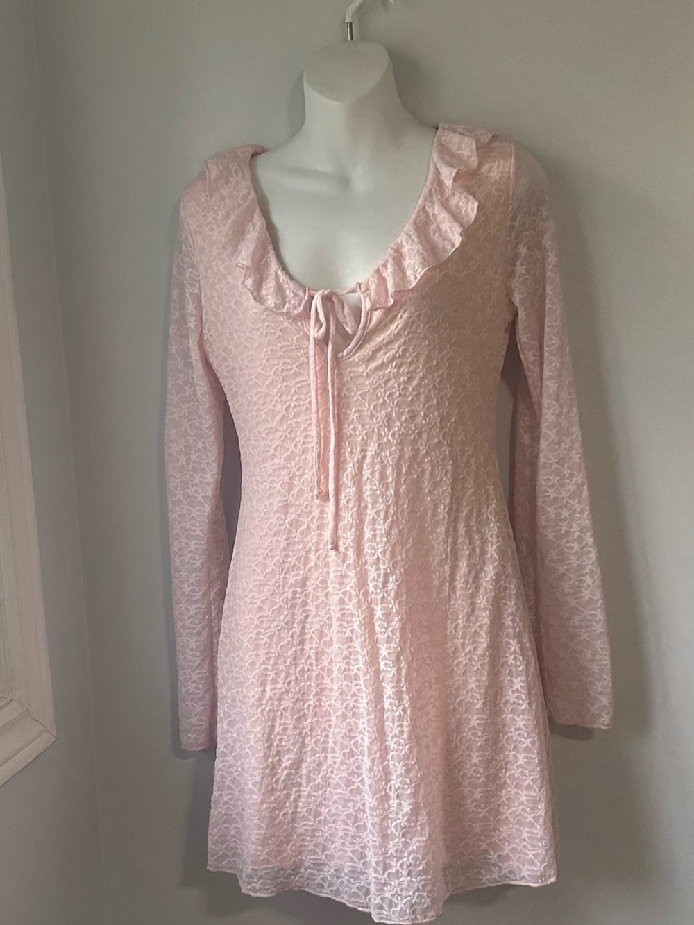 💙 NEW Blush Pink Lace-Trim Overlay Dress Cottagecore